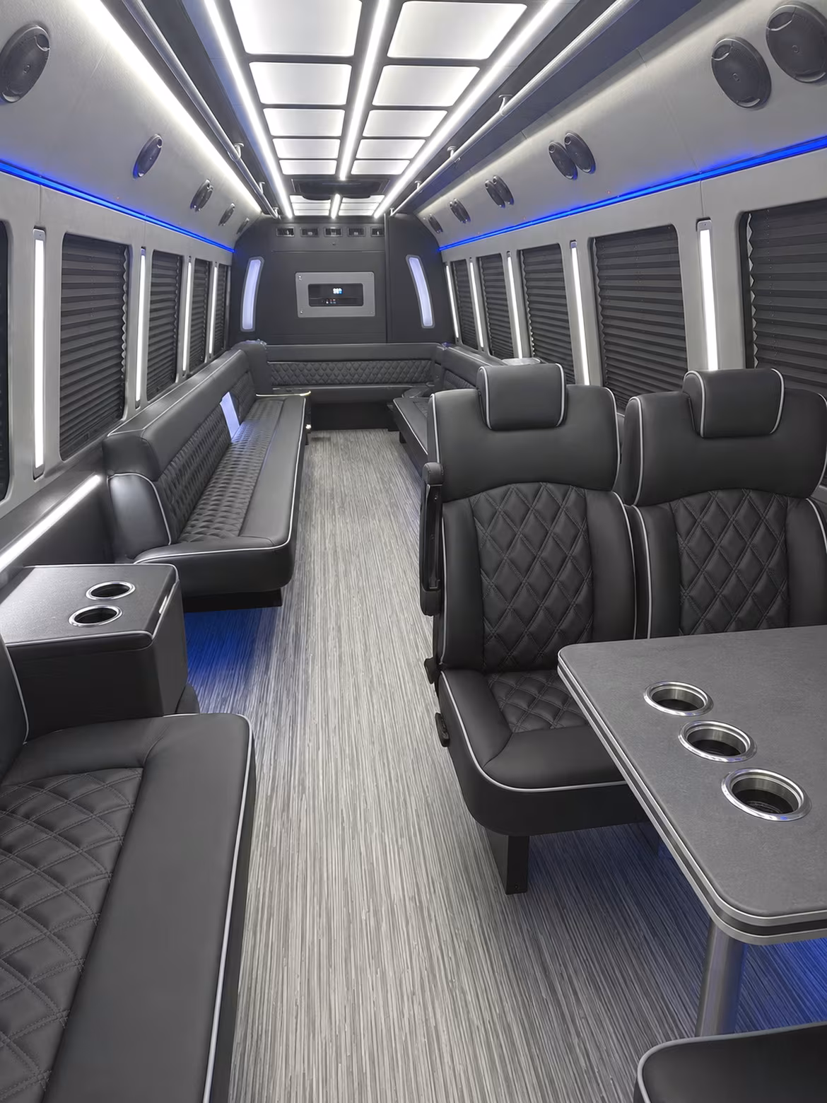 des moines 25 passenger party bus inside