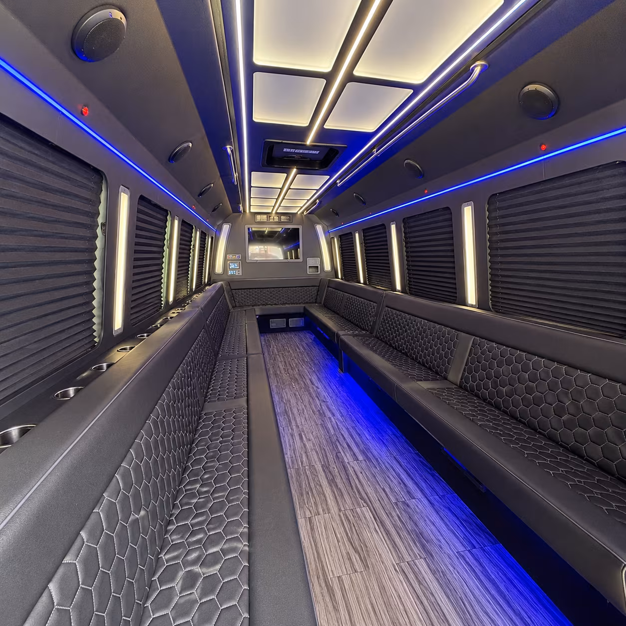 des moines 30 passenger party bus interior