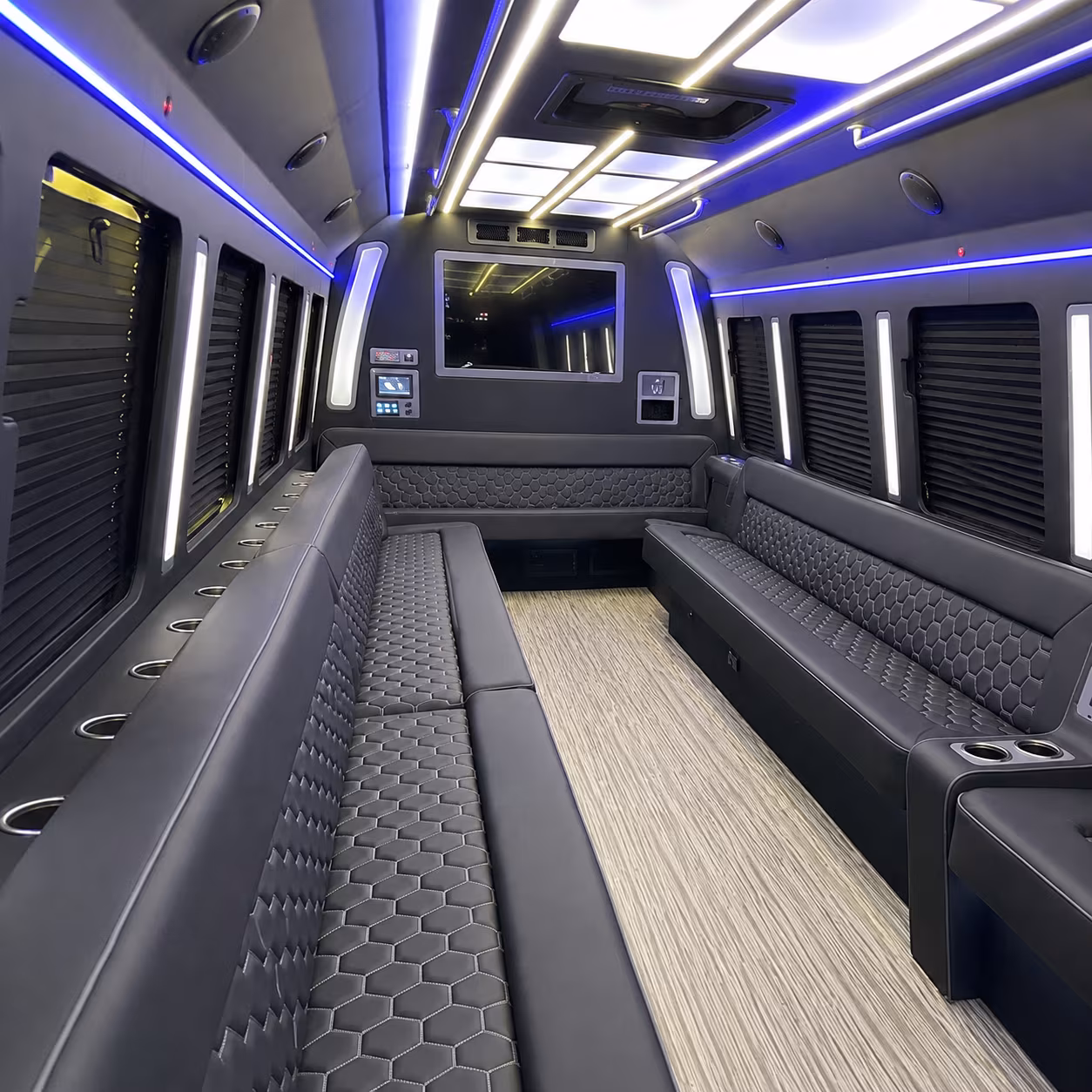 des moines 40 passenger party bus inside