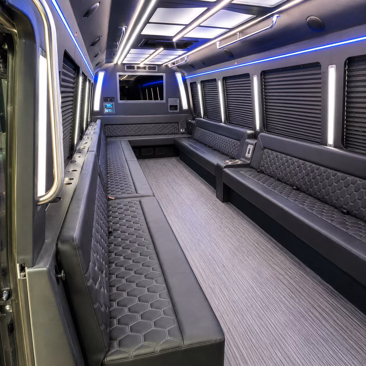 des moines 40 passenger party bus interior