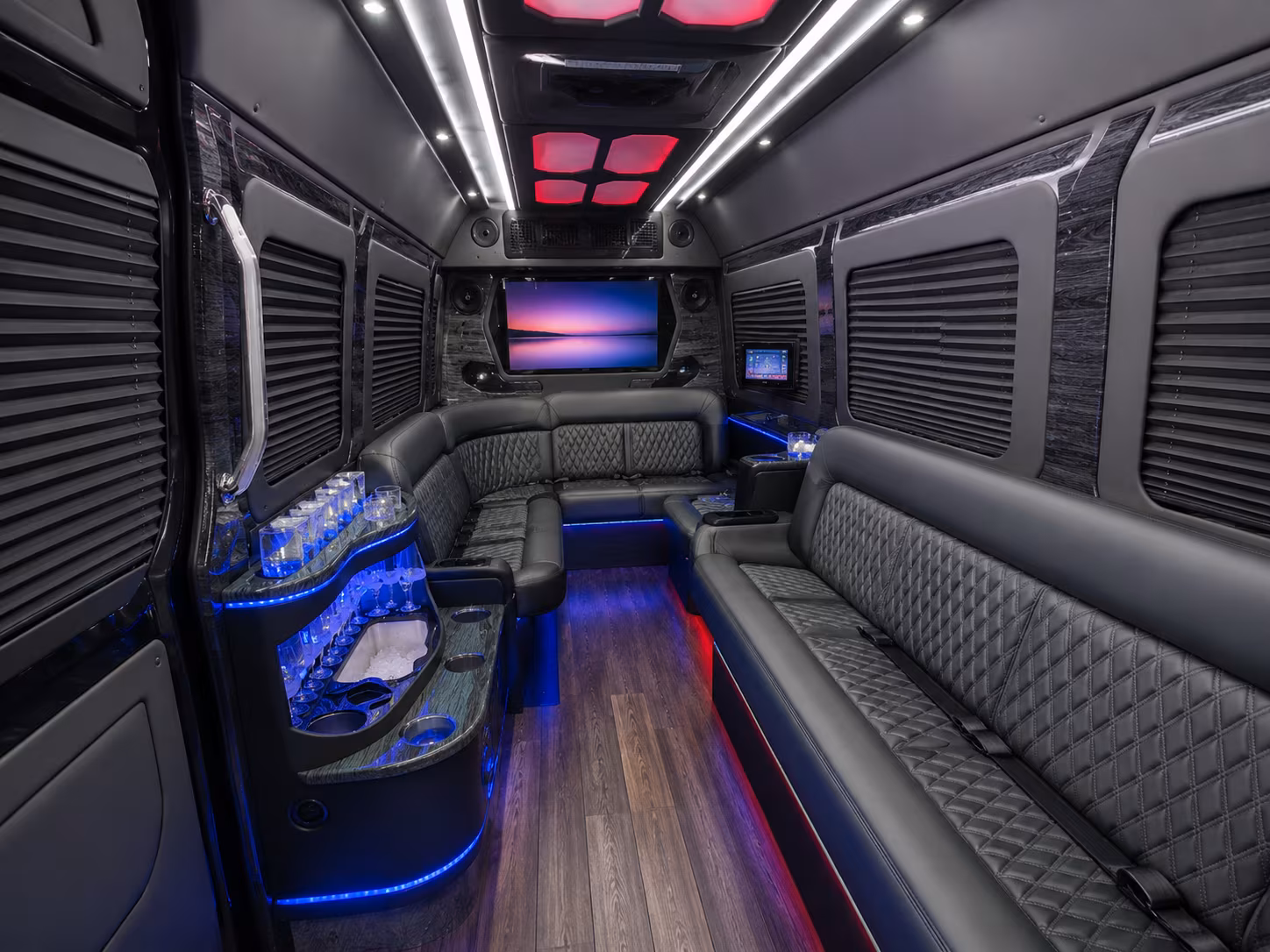 des moines 50 passenger party bus interior