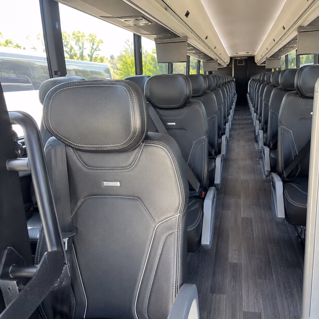 des moines charter bus rental interior